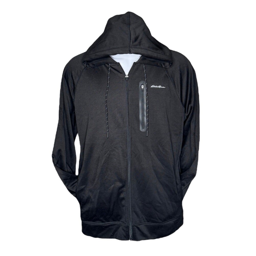 Eddie Bauer Motion FreeDry Full Zip Hooded Jacket Black Fleece Lined Warm XL